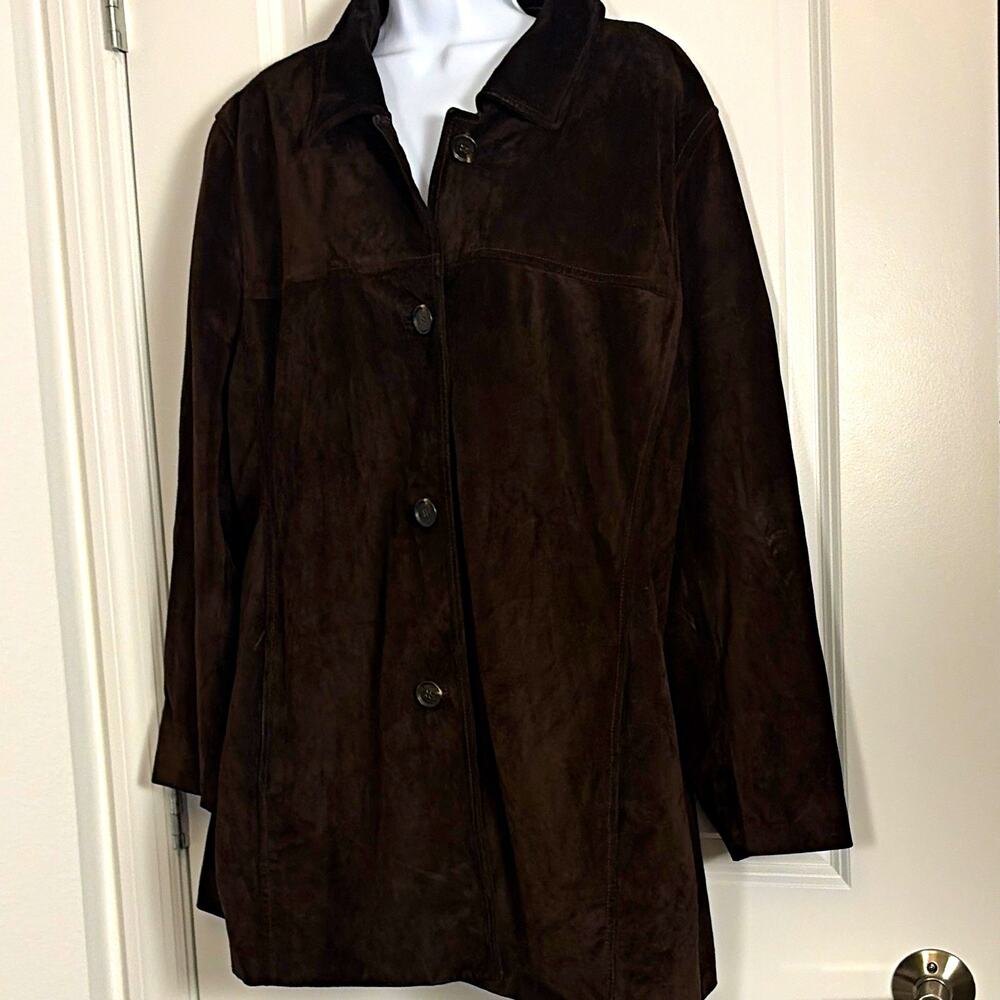 Andrew Marc suede Leather Button Front Lined Jacket Plus 1X Quiet luxury